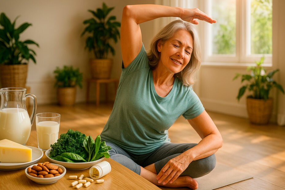 Bone joint health exercises with natural nutrition foods and supplements for maintaining strong bones and flexible joints