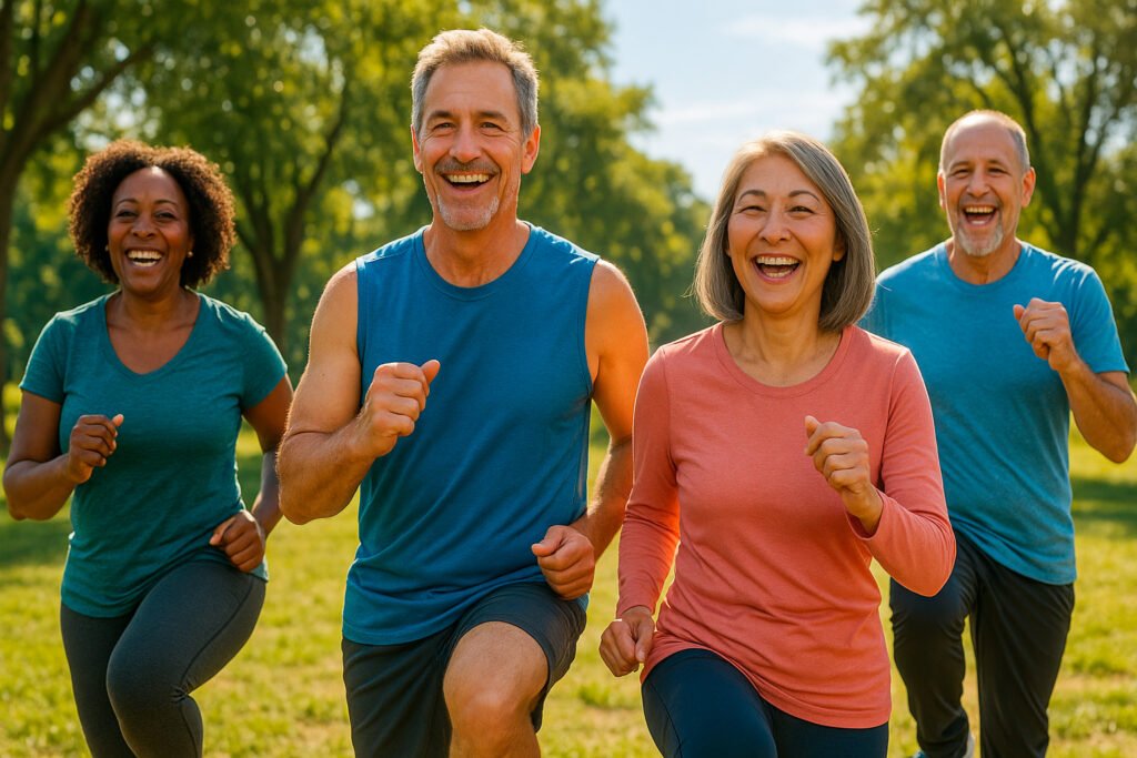 Active adults exercising outdoors for brain protection and overall neurological health