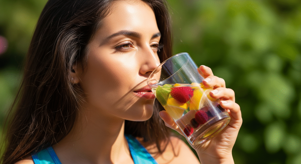 Digestive issues hydration therapy clear water glass with fresh fruit infusions healthy lifestyle