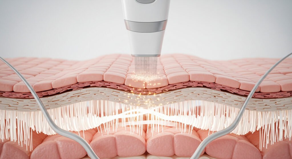 Professional micro-needling device performing gentle skin resurfacing for wrinkle reduction