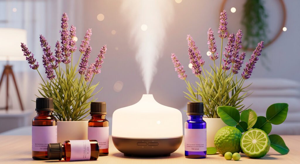 Essential oils and diffuser to manage caffeine intake alternatives for relaxation