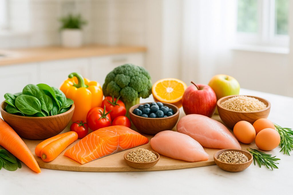 Nutrient dense diet foods including vegetables fruits proteins for mental health