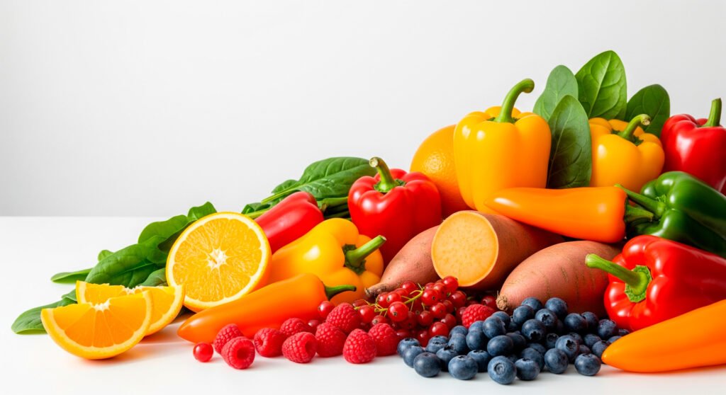 Protein foods colorful vitamin-rich ingredients for strong hair and radiant skin health