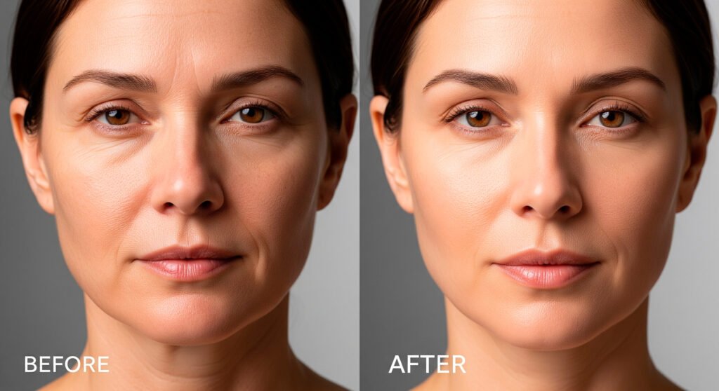 Before and after skin rejuvenation results showing improved texture and reduced wrinkles