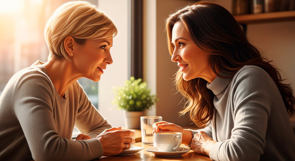Women discussing experiences with vaginal dryness and menopause support