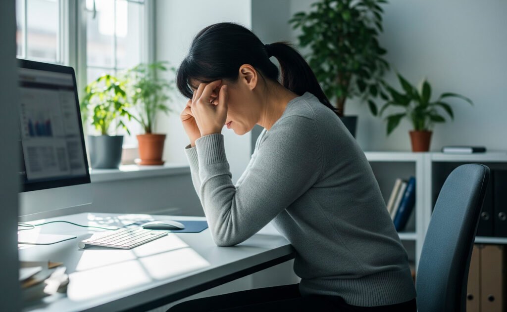 Woman experiencing fatigue and stress before using best detox pills