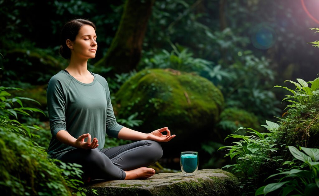 Person meditating with spirulina to fight inflammation