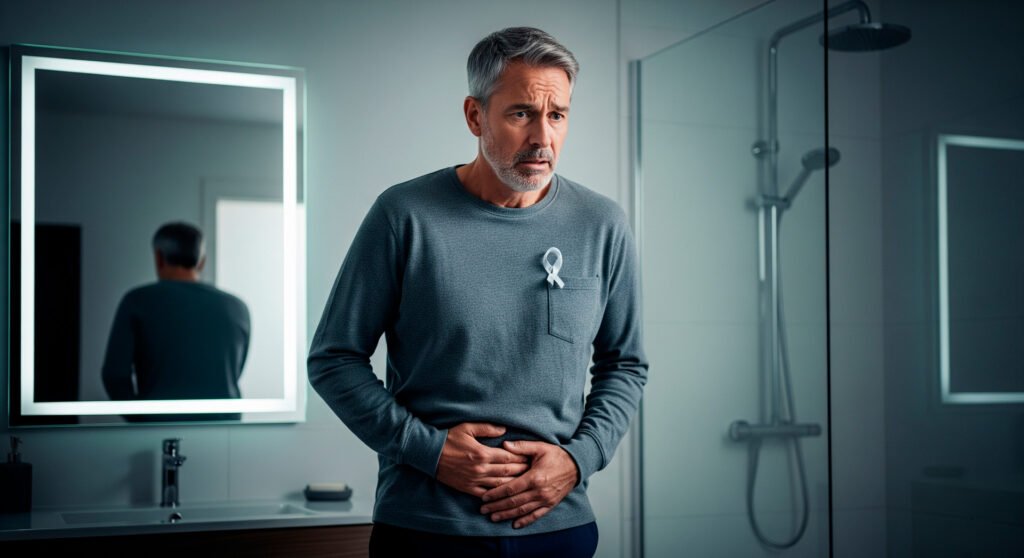 Man with prostate health supplements concerns seeking natural supplement solutions for better wellness