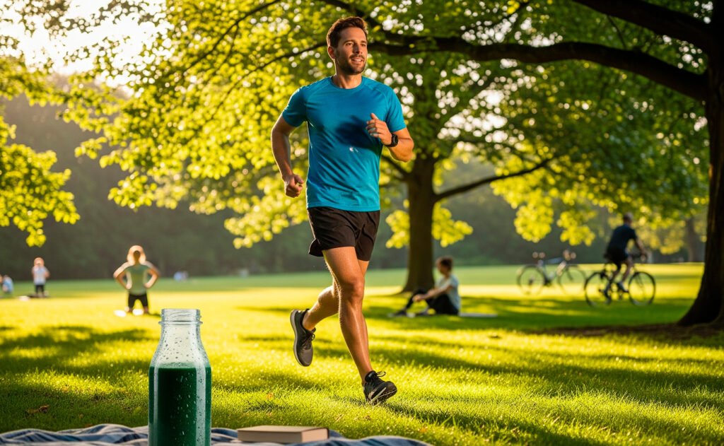 Man with spirulina drink to strengthen immune system