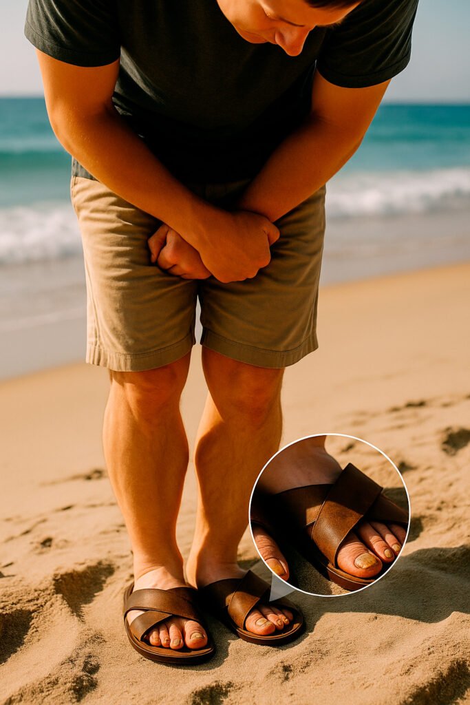 Man embarrassed by toenail fungus treatment