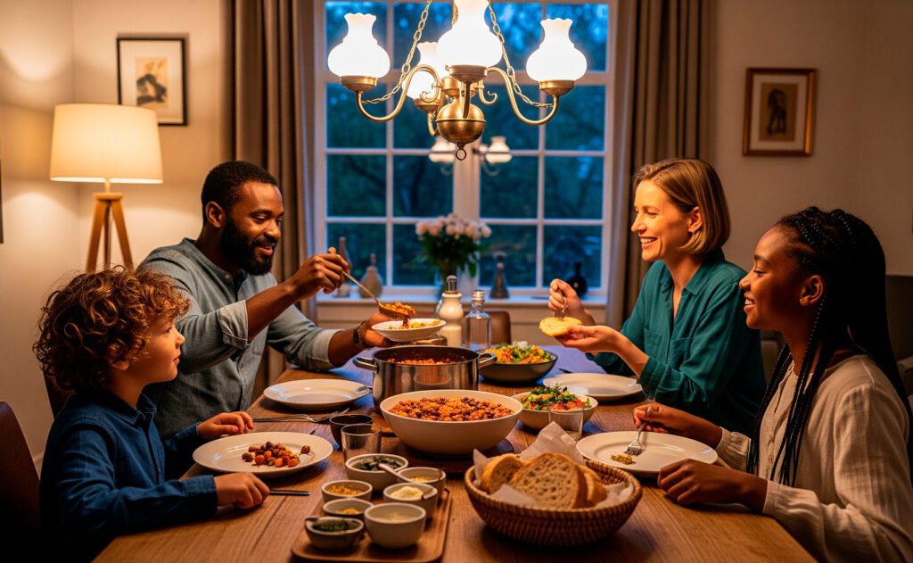 Gas and bloating prevention during family bean dinner