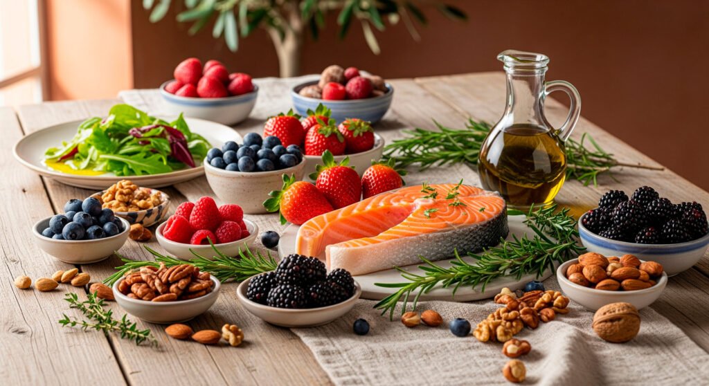 Anti-inflammatory diet foods for joint health on table