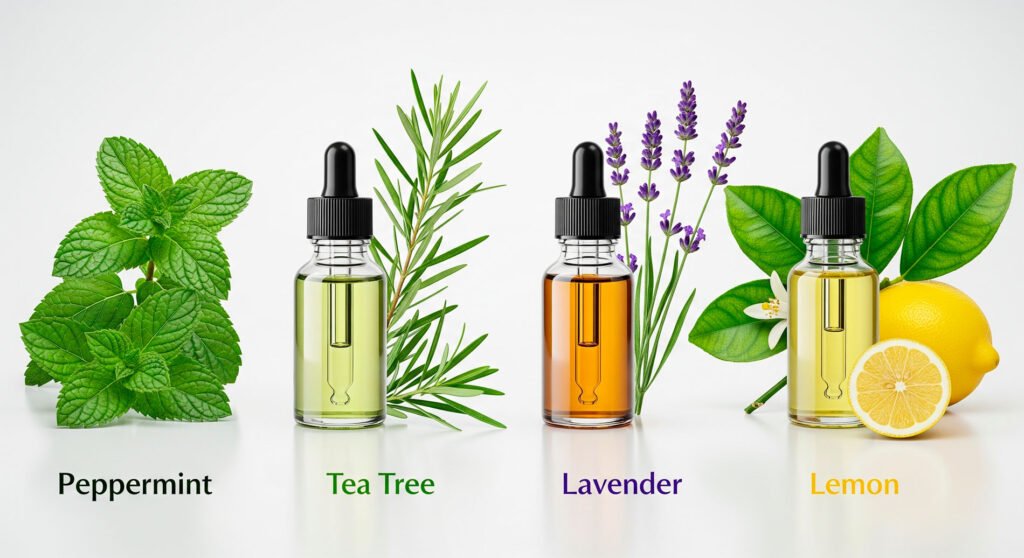 Popular oils collection including lavender peppermint and tea tree
