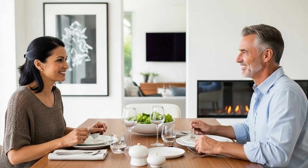 Health benefits demonstrated by couple enjoying fiber-rich meal together