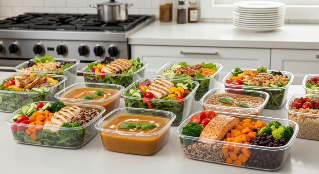 Meal planning with fiber-rich foods in organized prep containers
