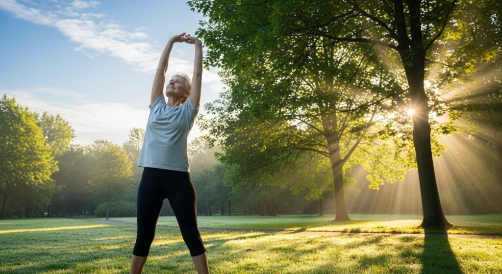 Healthy adult exercising outdoors showing natural antibiotic effects and wellness from propolis use