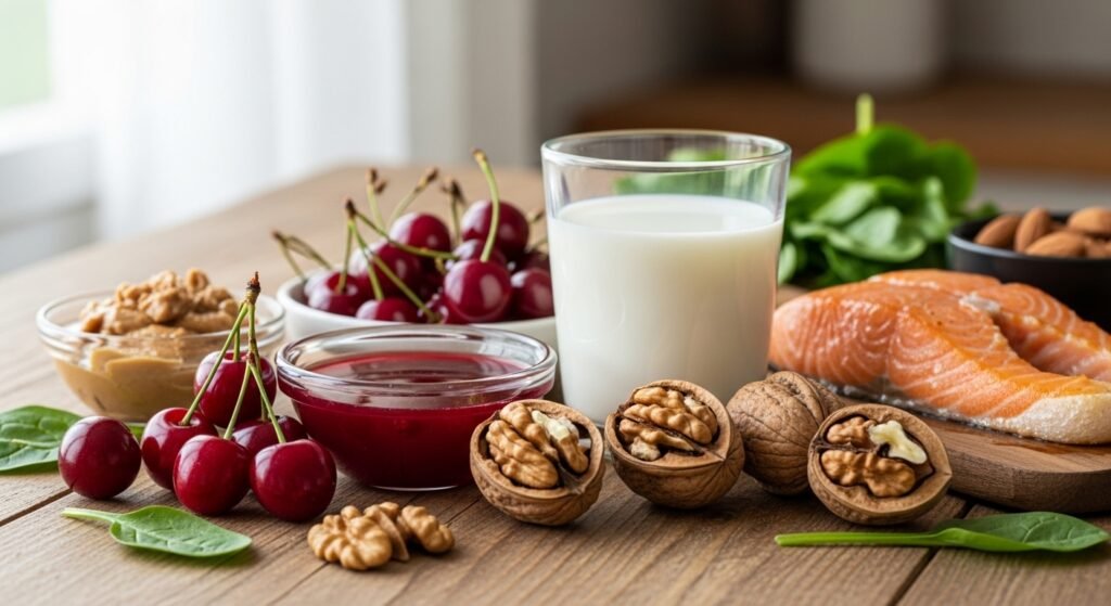 Natural sources of melatonin including cherries walnuts and fish
