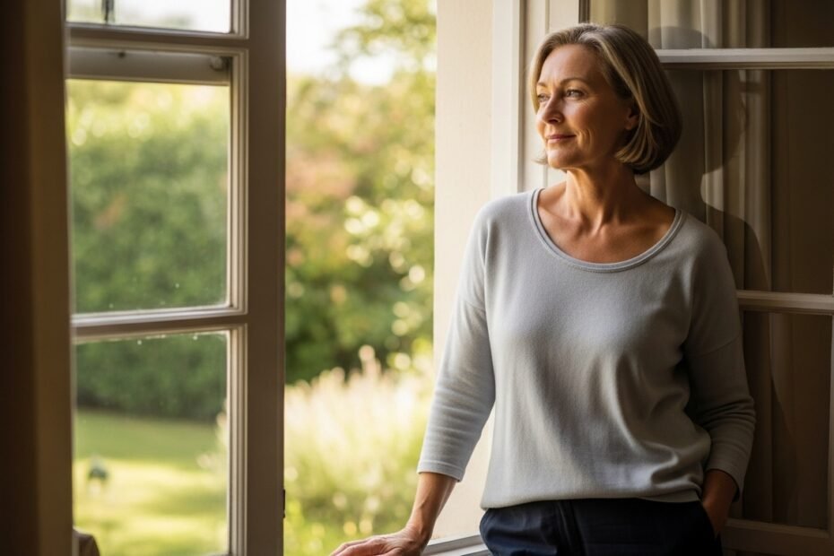 Woman experiencing menopause mood swings finding emotional balance through natural wellness approaches