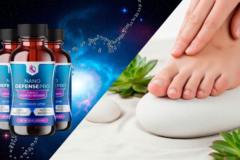 Hero image for NanoDefense Pro review showing space technology themes and healthy feet.