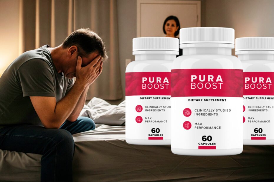A distressed man in his 50s sits on a bed, head in hands, highlighting the emotional struggle addressed in this Pura Boost review.