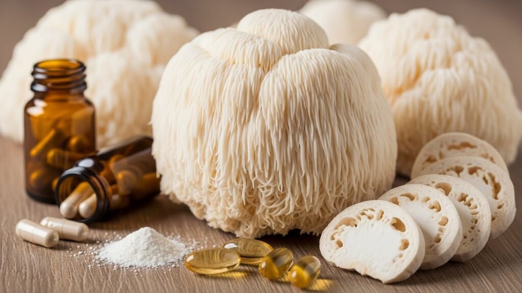 Fresh lion's mane mushroom showing unique appearance for cognitive and brain health benefits