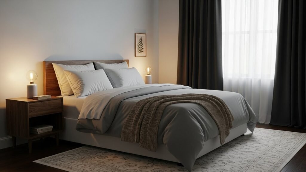 A calm bedroom environment demonstrating good sleep hygiene to enhance the effects of sleep tea