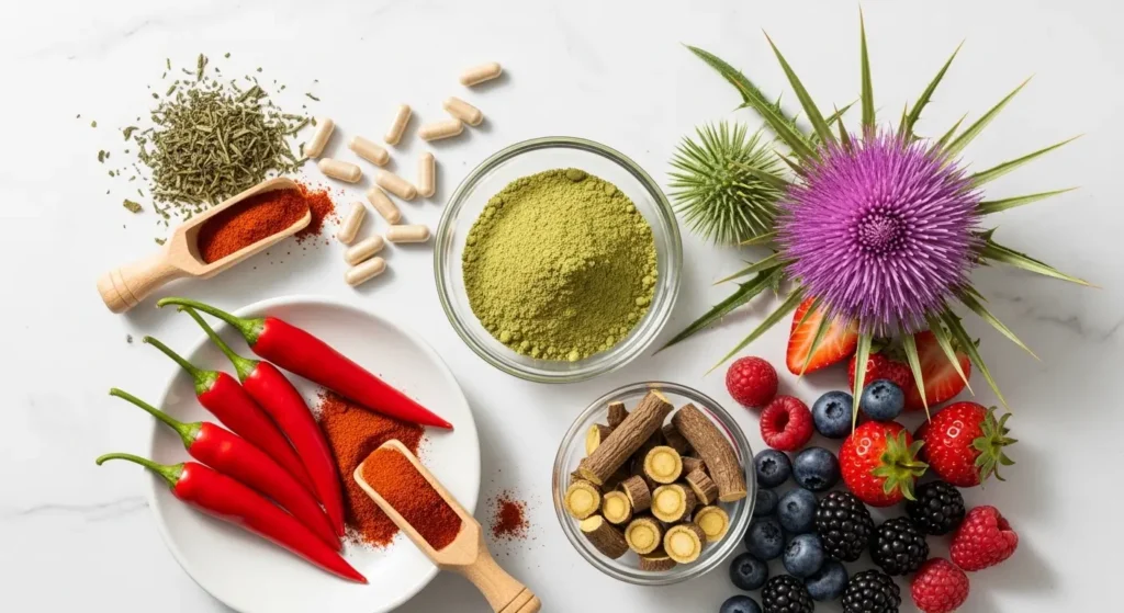 AquaSculpt ingredients - natural capsules with green tea and botanical elements