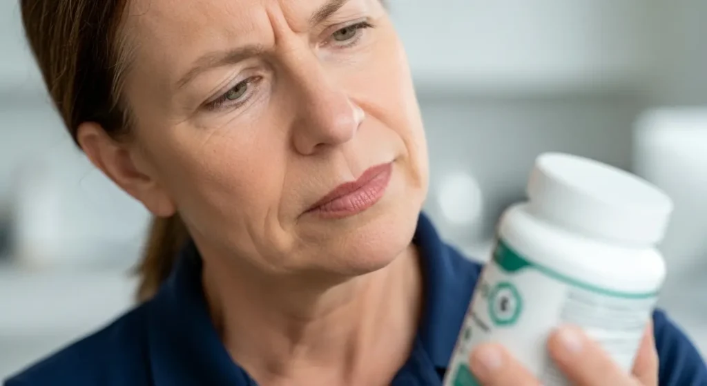 Woman reviewing Gluco6 side effects and safety information before purchase