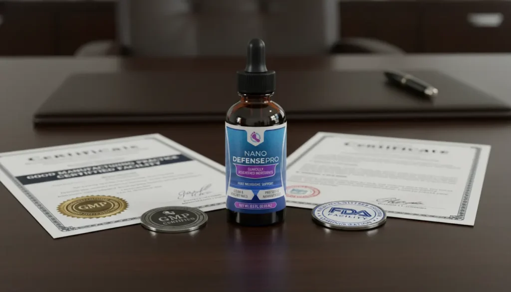 NanoDefense Pro Scam or Legit - GMP certification and FDA-registered facility documentation