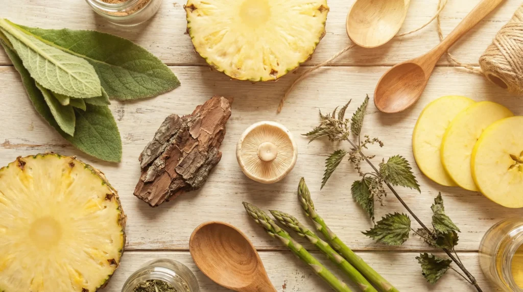 Key ingredients in Pulmo Balance respiratory support supplement including mullein extract, quercetin and pine bark