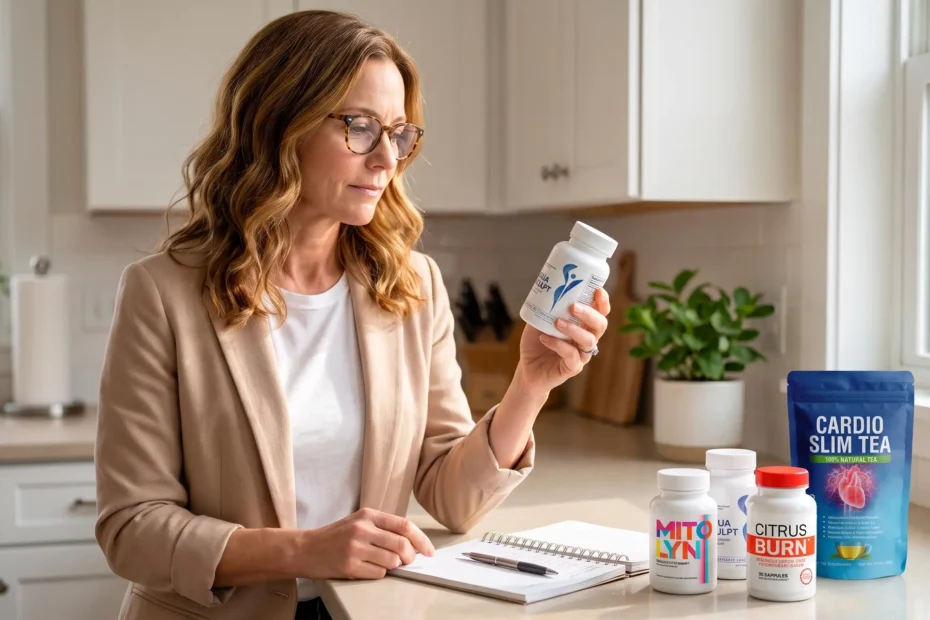 Best natural weight loss supplements 2026 — AquaSculpt, Mitolyn, CitrusBurn, and Cardio Slim Tea bottles compared side by side