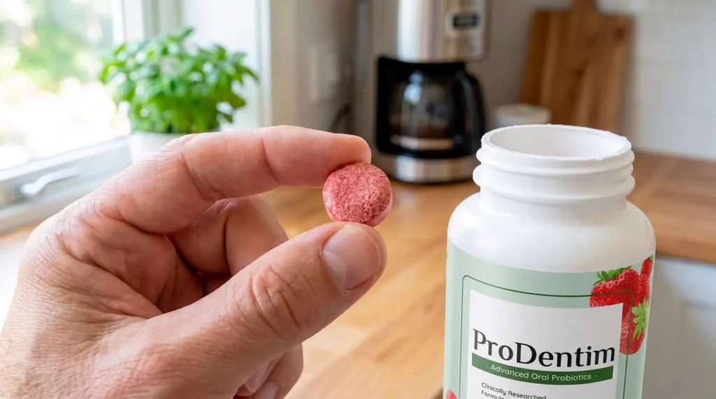 Close-up of ProDentim ingredients in a chewable tablet