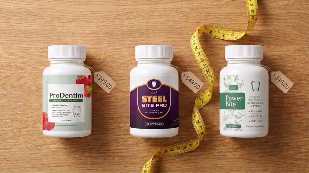 ProDentim vs Steel Bite Pro bottle comparison for oral health